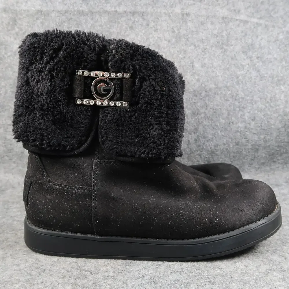 Guess Shoes Women 6 Boots Shearling Style Pull On Fashion Winter Warm Black Logo